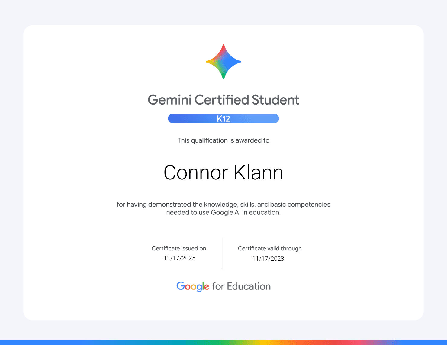 Gemini Certified Student digital certificate
